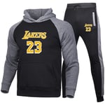 DSFF Laker 23# Sweat à capuche pour homme, survêtement athlétique, haut de sport et pantalon de survêtement 2 pièces, ensemble de basket-ball, fitness, course à pied, échauffement