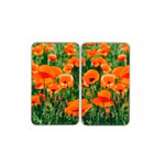 Protection plaque de cuisson, couvre plaque de cuisson en verre Champ de coquelicots, Lot de 2, verre trempé, 30x52 cm, multicolore - Wenko