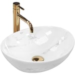 Rea Vasque à poser Sofia Nature Marble Lavabo Salle de Bain 410 x 345 x 150 mm en Céramique (imitation de pierre)