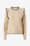 Selected FEMME - Tröja slfAlva Frills LS Knit O-neck - Beige