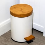 Cream 3 Litre Pedal Bathroom Bin Bamboo Lid Metal Kitchen Waste Rubbish Dustbin