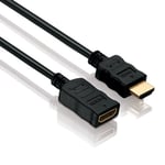 HDSupply X-HC005-XXXE high speed HDMI extension cable with Ethernet, HDMI-A plug (19-pin) to HDMI-A female connector (19-pin), gold-plated contacts, in black