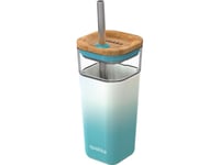 Quokka Liquid Cube - 540 Ml Glasskrus Med Sugerør I Rustfritt Stål (Teal Gradient)