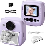 Appareil Photo Instantané Pour Enfants, Caméra Pour Enfants Avec Carte 32 Go Et 4 Volumes De Papier D'Impression, 48Mp Caméra Instantanée Enfants Avec Caméra Numérique 1080P, Cadeaux Pour Filles Et