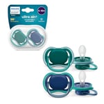 Philips Avent ultra air Sucettes, sucettes légères et aérées pour bébés âgés de 6 à 18 mois, 0% BPA, avec étui de transport stérilisateur, pack de 2, modèle SCF085/31