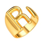 FOCALOOK Bague Initial R Bijou Femme Anneau Ouverte Plaqué Or Initial Statement Open Ring Taille Ajustable