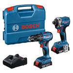 Bosch Professional 18V System Tournevis à percussion sans fil GDR 18V-215 + perceuse-visseuse GSB 185-LI (2 batteries GBA 18V 2.0Ah incl., chargeur GAL 18V-20, malette)