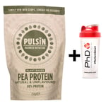 Pulsin Pea Protein Powder Vegan GF 250G + PhD Shaker DATED FEB/2023