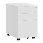 SONGMICS Caisson de Bureau Metal, Caisson de Rangement Mobile, avec roulettes et Serrure, pour Documents et Dossier Suspendu, avec 3 tiroirs, 39 x 52 x 60 cm Blanc OFC60WT