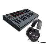 MIDI Controller Bundle - AKAI Professional MPK Mini Grey MK3 MIDI Keyboard with MPC Beats Production Software and M-Audio HDH40 Over Ear Headphones