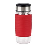 EMSA Tea Mug verre Rouge 0,4 L, Verre double paroi haute qualité, Manchon silicone, Infusion parfaite du thé, Filtre 2-en-1, 100 % étanche, 100 % sûr N2080400