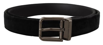 DOLCE & GABBANA Belt Black Velvet Silver Tone Logo Metal Buckle s.95cm / 3