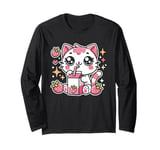 Funny Cat Kawaii Strawberry Milk Cartoon Anime For Women Long Sleeve T-Shirt