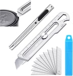 Cutter Professionnel Rétractable en Acier Inox Cutter de Lames Sécables en Angle 30° et 60° + 10 Pcs Angle 60° Lame Cutter Couteau Utilitaire Cutter de Précision pour Bureau Maison École.[W780]