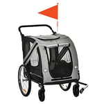 PawHut 2-In-1 Dog Bike Trailer Stroller w/Universal Wheel Reflector Flag Grey