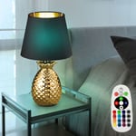 RGB LED Tissu Lampe de Table Télécommande Ananas Design Céramique Lampe Dimmable