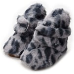 Baby Leopard Print Plush Soft Sole Fluffy Flock Boots H 7-12m