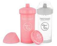 Twistshake Kid Cup 360ml - 2 Pack | Leak-Proof Baby Sippy Cup with Hard Spout and Fruit Mixer | Trainer Bottle for Kids & Toddlers | Spill-Proof Baby Water Bottles | Non-Spill & BPA-Free | Pink White