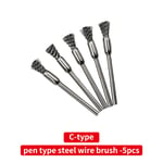 Jeu de brosses à gobelet à roue métallique,perceuse,outils de polissage Dremel,tige de 3mm pour meuleuse électrique,outil conversif électrique lointain - Type 5PCs C