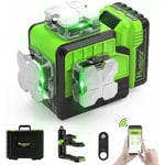 Huepar - Niveau Laser 360 Vert Bluetooth Auto-nivelant Niveau Laser 3D Outil Croix Laser 12 Lignes avec Mode D'impulsion, Télécommande, Batterie