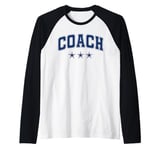 Coach All Blue Stars Classic Retro Varsity Text Raglan Baseball Tee