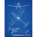 Artery8 Messerschmitt Bf 109 German Fighter Plane Blueprint Premium Wall Art Canvas Print 18X24 Inch