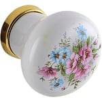 SCHÖRGHOFER & FREHE Bouton de meuble Cary Ø 28 mm – Poignée de meuble avec fleurs – Bouton de porte, porcelaine, laiton poli