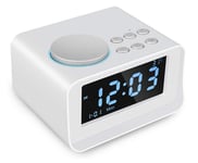 Bluetooth Speaker, Dual Clock Radio Bluetooth 4.2 Aux in/TF Card/U-Disk Speaker Alarm Clock Mains Power Indoor Thermometer Charging Station with LED Display Dimmer,White