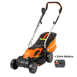 Yard Force 40V 32 cm Cordless Lawnmower with Lithium-Ion Battery and Quick Charger LM G32 with Extra Battery