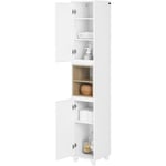 Sobuy - BZR147-W Meuble Colonne Armoire de Salle de Bain Étagère Étroite Meuble de Rangement Salle de Bain avec 2 Portes et 2 Compartiments, 30 x 30