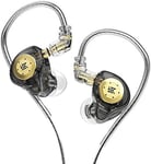 Écouteurs intra-Auriculaires filaires IEM Dual DD HiFi Stéréo Sound Earphones Anti-Bruit Earbuds Noir