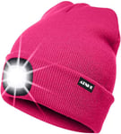 ATNKE LED Bonnet Lampe Frontale,USB Rechargeable Chapeau de Course Ultra Lumineux 4 LED Étanche Lumière Hiver Chaud Phare Cadeaux pour Hommes et Femmes/Rose Red