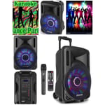 SONO PORTABLE 12" PARTY KARAOKE SUR BATTERIE /SD/USB/BT/MP3 + MICRO SANS FIL HQ LEDS RGB + Télécommande pour la fête en KARAOKE