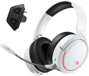 Casque Xbox avec adaptateur de manette Xbox, casque de jeu sans fil 2,4 GHz, son surround 7.1, microphone antibruit amovible, casque de jeu Wird pour PC, PS5, PS4, Switch - Blanc