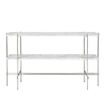 Gubi - TS Console, 120x30x72, 2 racks Polished Steel Base, Table Top White Carrara Marble - Avlastningsbord - GamFratesi - Beige - Metall/Sten