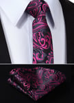 Mens Tie Black Fuschia Pink Floral Grey Paisley Silk FREE Hanky VALENTINE gift