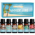 SALKING Summer Essential Oils Set, Aromatherapy Diffuser Oil Fragrance Oils Gift Set for Soap & Candle Making Scents - Ocean Breeze, Mojito, Coconut, Pineapple, Watermelon, Vanilla Ice Cream