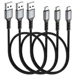 Câble Micro USB court 0,5 m 3 pcs, 50 cm câble de chargeur Android câble de charge rapide pour Samsung Galaxy S7 S6 S7 Edge S5, note 5, PS4, Banque d'alimentation