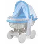 Waldin - Landau berceau/couffin bébé, complet, plusieurs modèles disponibles:Cadre/roues peintes en blanc, blanc bleu