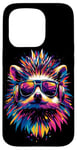 Coque pour iPhone 15 Pro Hérisson avec Écouteurs Popart Lunettes de Soleil Hérisson