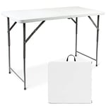 Todeco Table de Camping Pliante réglable en Hauteur, Traiteur Pliante Table 120x60x74cm, Table Pliante Transportable, Charge Maximale: 70 kg, Blanc