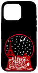 Coque pour iPhone 16 Pro Joyeux Noël Paris horizon dans la boule à neige scintille