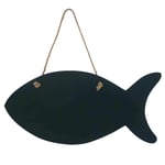 Plaque mémo ardoise en bois noir en forme de poisson 32 cm