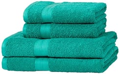 Amazon Basics Lot de 4 serviettes 100 % coton pour salle de bain, résistantes à la décoloration, douces et absorbantes, 2 Serviettes de bain et 2 Serviettes à mains, bleu sarcelle