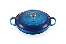 Le Creuset Signature Enamelled Cast Iron Shallow Casserole Dish With Lid, 30 cm, 3.2 Litres, Azure, 21180262202430