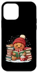 Coque pour iPhone 12 mini Bonhomme Bibliothèque de Noël pour amateurs de livres de lecture en pain d'épice