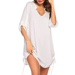 HINK Dress For Woman Uk,Women's Fashion Solid Color V-Neck Long Sleeve Short Beach Blouse Shirt Dress White,Ladies Dress For Valentine Easter