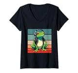 Womens Frog Headphones Music Chill Cool Relaxed Casual Jacket Vibe V-Neck T-Shirt