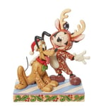 Jim Shore Enesco Disney Traditions 6013059 Figurine Mickey Renne avec Père Noël Pluto 15,9 cm