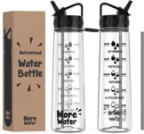 More Water Bottle With Straw, Motivational Time Markings 900ml - Drinking - to -